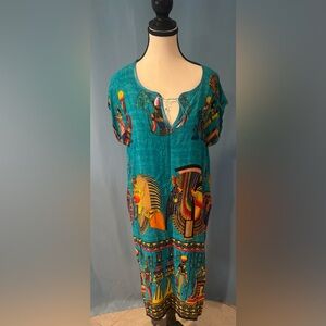 Vibrant Teal Egyptian Print Women's Top